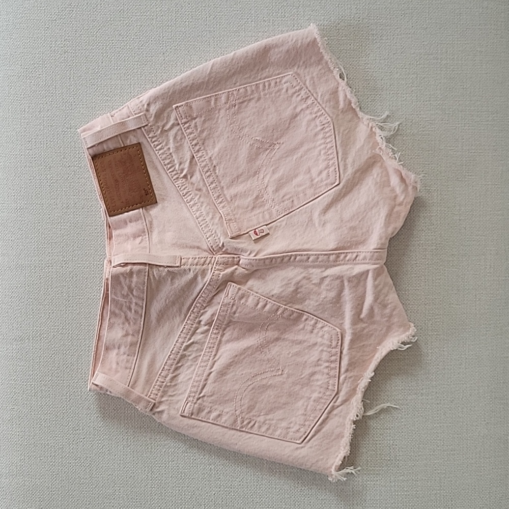 Levi's Premium Denim Baby PInk Distressed Cut off 501 shorts 25